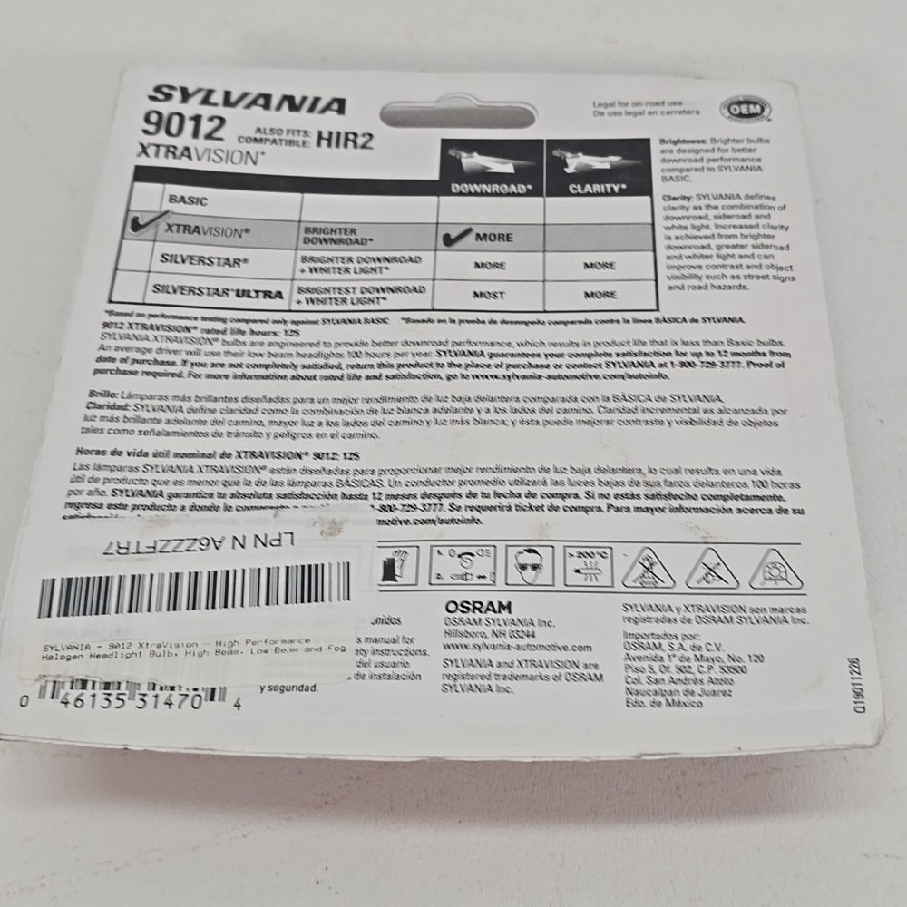 Sylvania XtraVision 9012 Two Bulbs Headlight Replacement OE HIR2 55W NEW - Picture 5 of 6